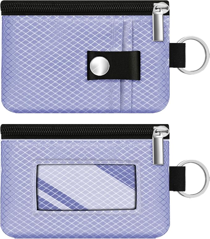 Minimalist RFID Blocking Small Wallet with ID Window,WaterResistant Zip Id Case Wallet with Lanyard Keychain for Cards,Cash,Travel,Women,Men (Lavender Purple) by CCUMI