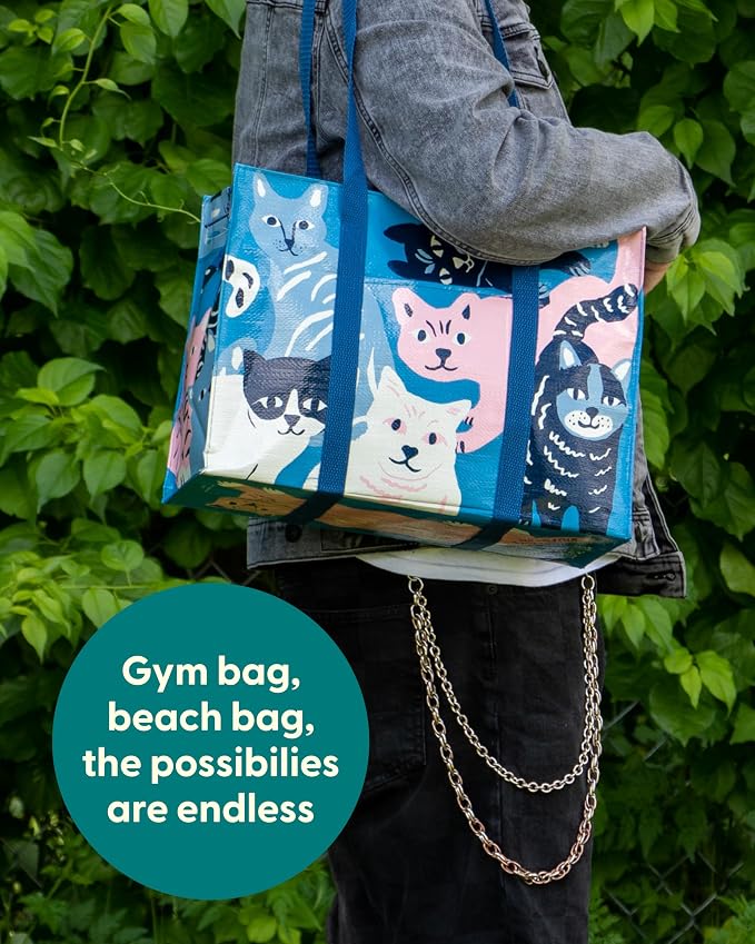 Blue Q Reusable Shoulder Tote Bag – Carry Everywhere Bag with a Hefty Zipper, Durable, Fun Design, 95% Recycled Material - Image 5