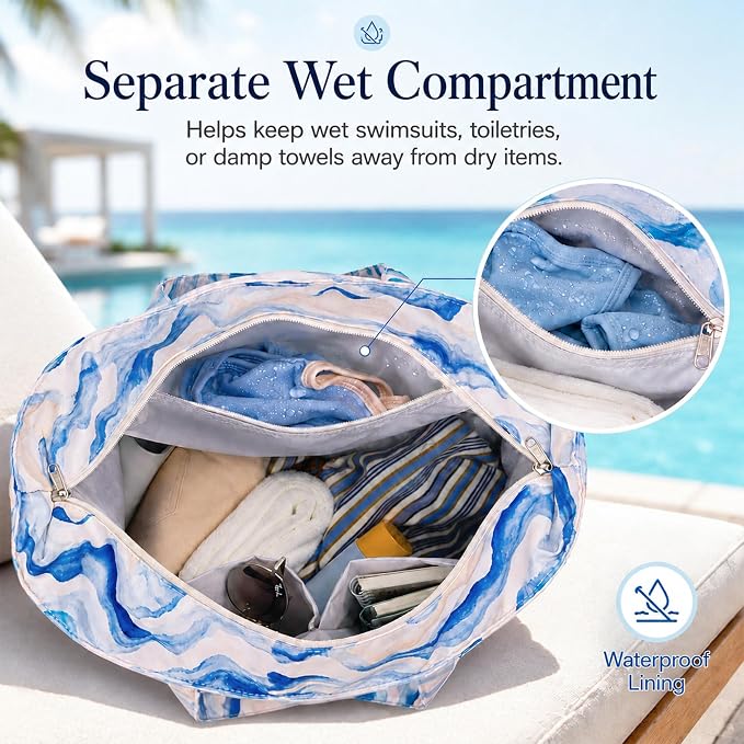 LEDAOU Beach Bag Waterproof Sandproof Women Beach Tote Pool Bag with Zipper for Swim Gym Grocery Travel with Wet Pocket | Sandproof - Image 5