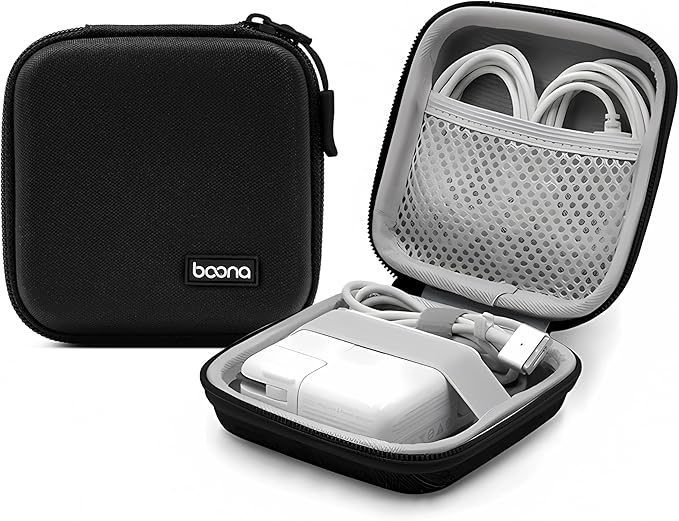 Small Travel Carrying Storage Case, 4.4"x4.4" Charger Organizer, Pouch compatible with MacBook Power Adapter, Laptop Accessories Cables, Cords, USB Drives, Earphones | Portable travel pouch, holds MacBook power adapter, cables, USB drives, earphones an... by HOMEGYMFREE