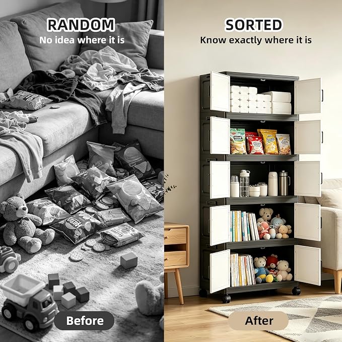 3 Tier Foldable Storage Cabinet with Wheels and Magnetic Doors | Premium PP Material Large Storage Organizer, Space-Saving Utility Storage for Home, Apartments, Dorm, Office, Rv - Image 8
