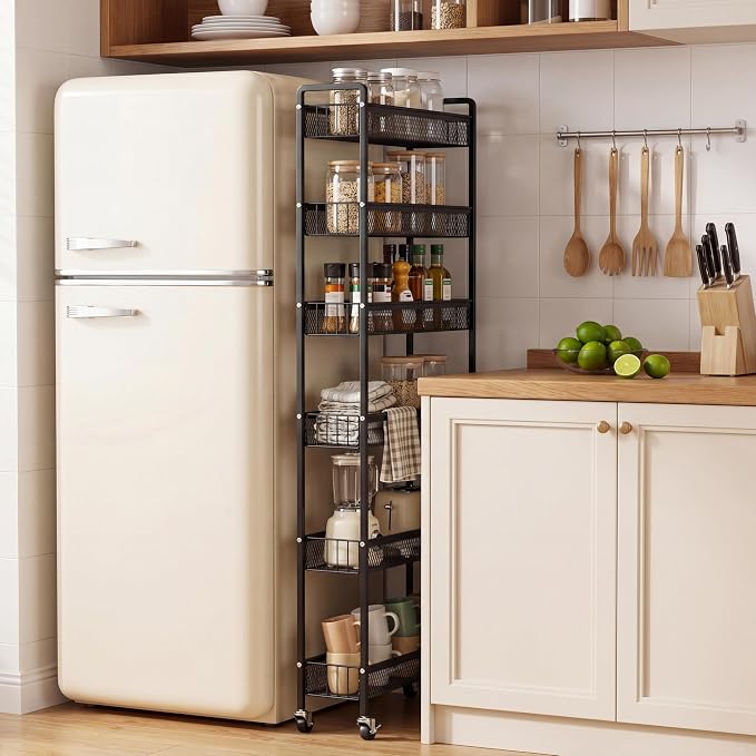 6in 6 Tier Slim Storage Cart with Wheels | Narrow Space Rolling Shelving Unit Organizer for Kitchen, Bathroom, Office - Image 6