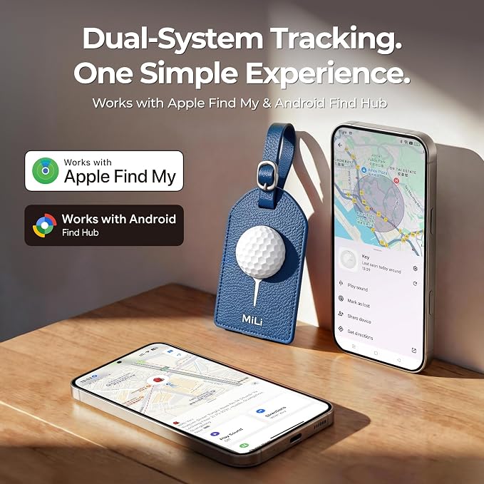 MiLi Leather Golf Design Luggage Tracker Tag for iOS & Android | Works with Apple Find My & Google Find Hub, Bluetooth Locator for Golf Clubs, Travel Bags, Premium Golf Gift, Blue - Image 4