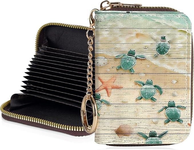 Credit Card Holder for Women,Small Rfid Wallet with Keychain Zipper,Cute PU Leather Card Case Wallet，Accordion Credit Card Wallets Gift,Turtle by Unknown
