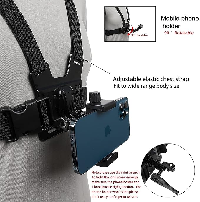PellKing Mobile Phone Chest Strap Harness Mount Head Strap Holder Kit for POV/VLOG,Cell Phone Clip Compatible with iPhone,Samsung,GoPro Hero 9, 8,7, 6, 5, 4, 3,2, 1,AKASO,DJI Osmo,and Action Cameras… - Image 4