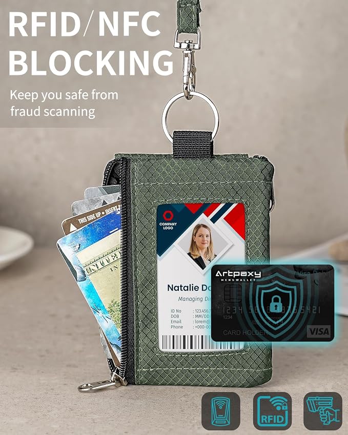 Artpaxy Minimalist Wallet For Mens Womens, Keychain RFID Blocking Zipper Small Wallet with ID Window 2 Lanyards,Water Resistant Travel Cash Card Coin Case Boys Girls - Image 6