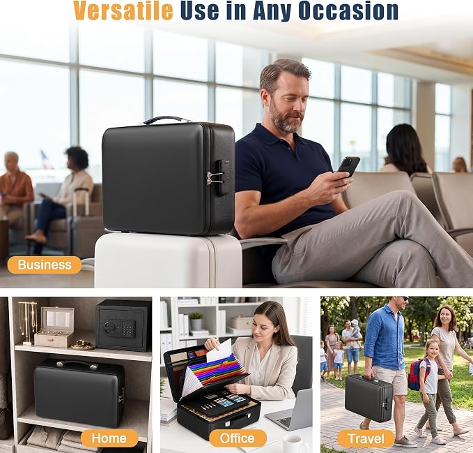Fireproof Document Box, Hard Briefcase Fireproof Safe for Home Documents | Fire proof file box for documents, detachable accordion file organizer, waterproof digital document organiser briefcase - Image 8