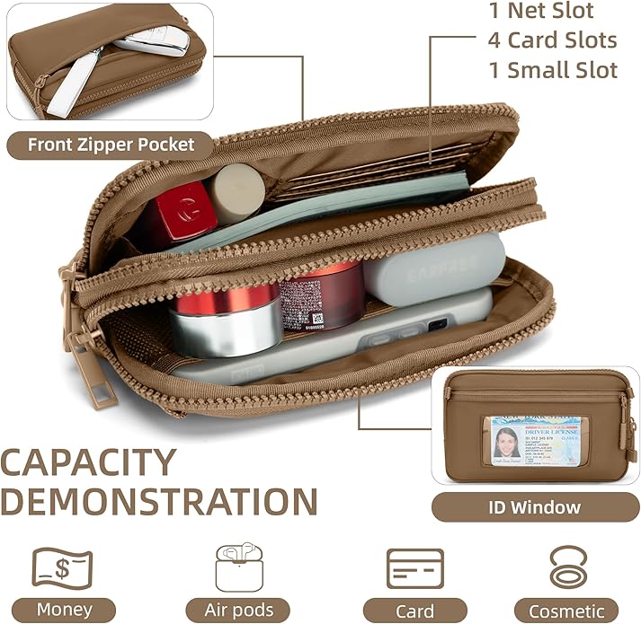 FODOKO Wristlet wallets for Women RFID crossbody bags with 4 Zippers | Checkered quilted nylon with credit card slots, cell phone organizer, and coin purse for travel and everyday carry - Image 4