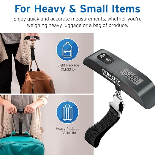 Etekcity Luggage Scale, Digital Suitcase Weight Scale for Travel, 110 lb | Travel Essentials, Air Travel, Suitcase, Hanging Hook, Rubber Grip, Battery Included, Easy-to-Read Display - Image 4