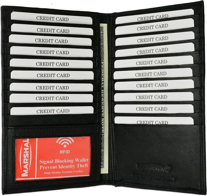Marshal Bifold Leather RFID Blocking Wallet For Men & Women | Genuine Leather Holder With 19 Slots, 2 Bill Compartments & ID Window For Credit/Debit Cards, Money & More (Black) by Marshalwallet