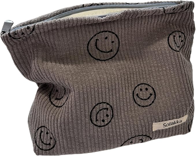 Cosmetic Bags for Women - Corduroy Cosmetic Bag Aesthetic Women Handbags Purses Smile Dots Makeup Organizer Storage Makeup Bag Girls Case Bags (A-Gray) by Gardsell
