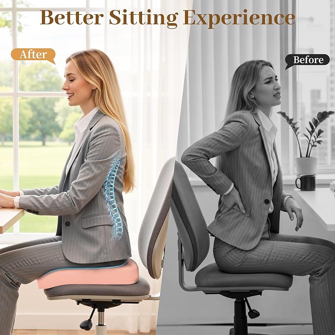 TranquilRelax 2XL Memory Foam Seat Cushion for Office Chair, 3.7-Inch, Pink | Medium-firm Support for Long Sitting, Washable Mesh Cover, Non-slip Base, Perfect for Car Seats & Short Drivers - Image 8