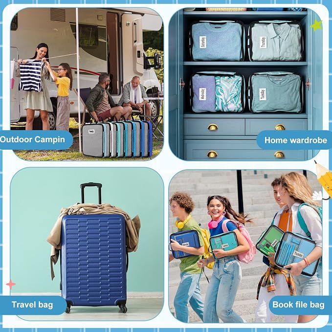 7 Pcs Packing Cubes for Travel Days of Week,Blue,Large - Image 6