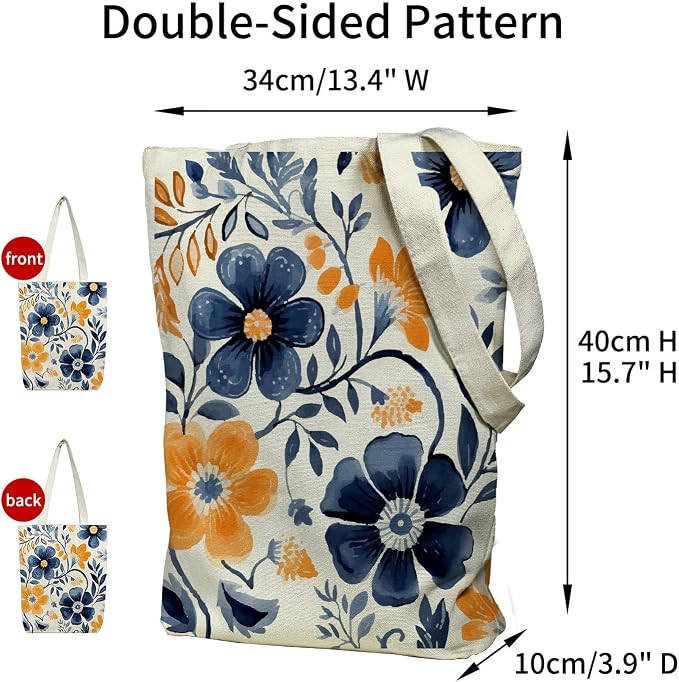 itgowisa Canvas Tote Bag for Women, Tote Bag with Zipper Inner Pocket, Zippered Canvas Bag for Shopping Work Grocery Everyday - Image 4
