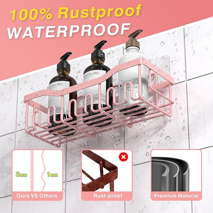 EUDELE 5-Pack Rustproof Stainless Steel Shower Caddy – No Drill Adhesive Bathroom Organizer with Large Capacity, Spacious Shower Shelves for Inside Shower, Kitchen & Home Decor Storage-XL Size - Image 5