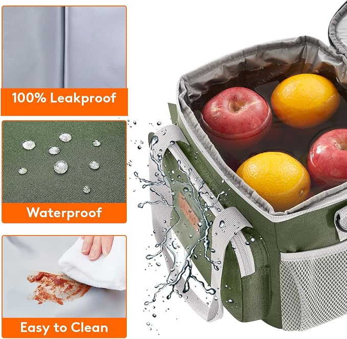 Lifewit Medium Lunch Bag, Insulated Lunch Box, Soft Cooler Cooling Tote for Adult Men Women, Gray and Green 12-Can (9L) - Image 5