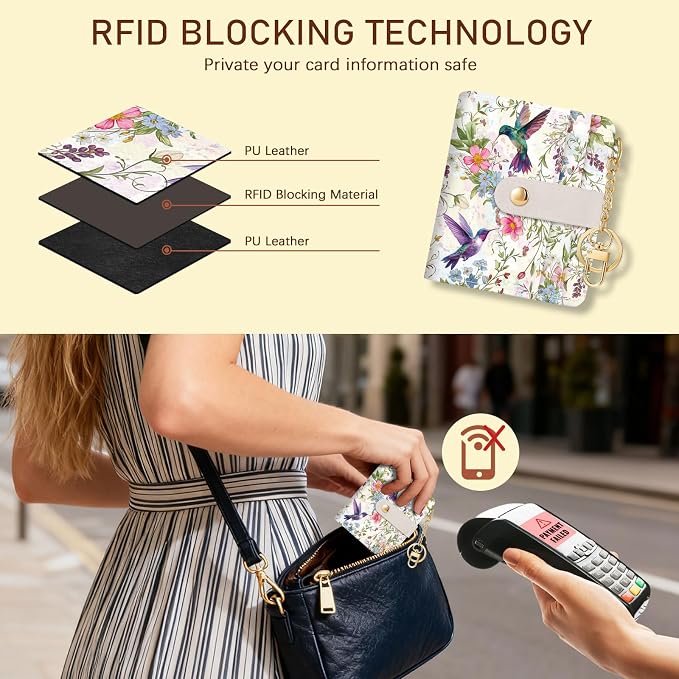 Jogjam Hummingbird Bird Rfid Women Wallet, Small Slim Credit Card Holder | PU Leather Bifold Cash Zipper Coin Pocket ID Window, for Female Ladies Teen Girls Girly Gifts - Image 3