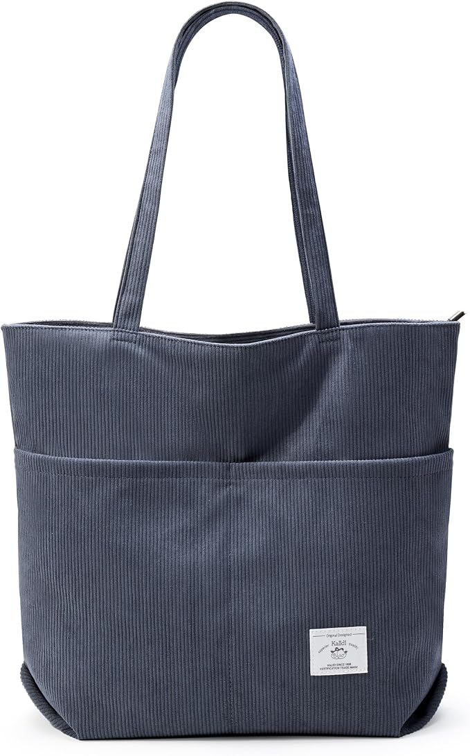 KALIDI Women Corduroy Tote Bag Zipper Casual Tote's Handbag Big Capacity Shoulder Bag with Pockets by KALIDIFANCYFOREST