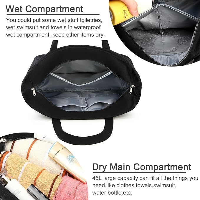 LEDAOU Beach Bag Waterproof Sandproof Women Beach Tote Pool Bag with Zipper for Swim Gym Grocery Travel with Wet Pocket | Sandproof - Image 4