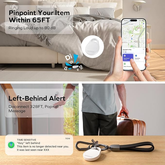 MOMAX Pinpop Lite Key Finder & Luggage Tracker Smart Tag for Keys, Bags, Wallets & Pets, Works with Apple Find My (iOS 18+ Only), Global Search Supported, with Custom Stickers, White, 1 Pack - Image 3