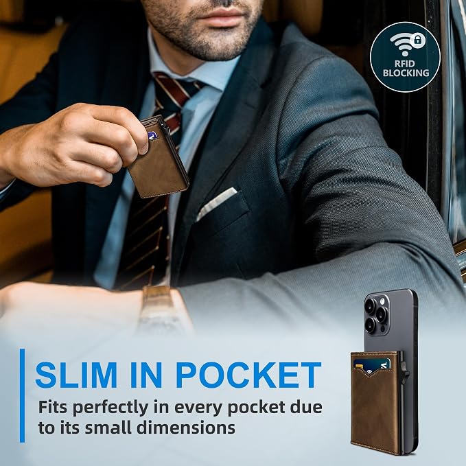 Wallet for Men,with Cash Pocket 2 ID Window 9-13 Cards,Metal Case Smart Slim Pop Up Credit Card Holder Flip with Magnetic Closure RFID Blocking Trifold wallet with Gift Box - Image 6