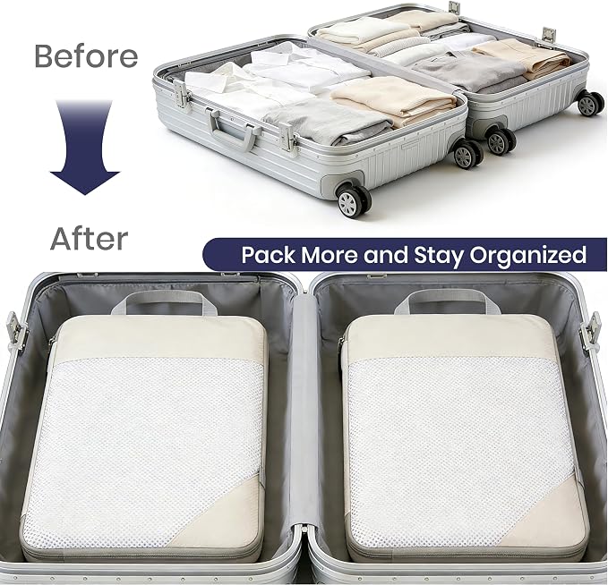 Compression Travel Packing Cubes with White Mesh, Blue, 10Pcs | Waterproof fabric and See-Through Mesh, Space-Saving Compression Organizer for Travel and Daily Clothes Storage - Image 5