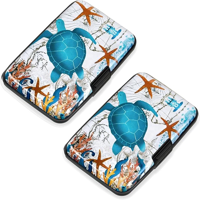 Mayski 2 Pack Credit Card Holder for Women RFID Blocking Wallet, Sea Turtle | Card Wallets for Women Small Mini Business Metal Accordion Aluminum Alloy Hard Case for Men by SLIMELEGANCEPERSONIFIED