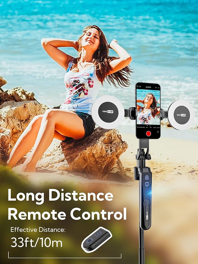 70.9" Auto Face Tracking Tripod 360° Rotation w/Light(UTK-02) | Phone Tripod for iPhone & Android,No App Needed,w/ Remote Control,Gesture Control,LED Light,1/4"Screw Mount,Video Recording - Image 6
