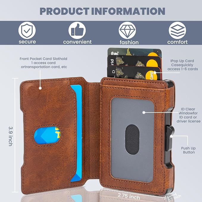 Wallet for Men, RFID Blocking Slim Mens Wallet with Money Clip | Minimalist Pop Up Card Case, ID Window, 9-11 Cards Capacity, Bifold Leather Front Pocket Wallet with Gift Box（Brown Red） - Image 6