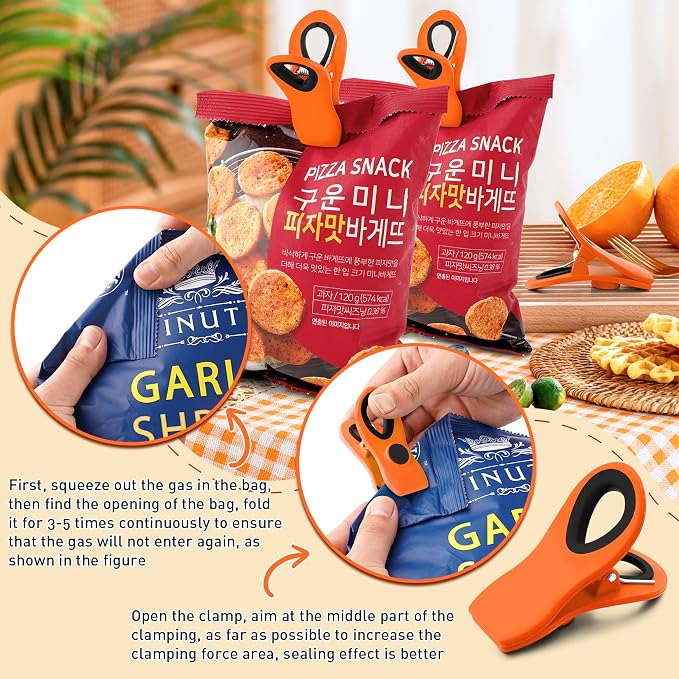 12 Pack Chip Clips, Magnetic Chip Bag Clips for Kitchen, Orange | Food Clips for Bags with Airtight Seal Grip and Firm Grip, Ideal for Kitchen Food and Snack, Fridge, Garden and Office Use - Image 4