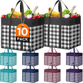 Reusable Grocery Shopping Bags 10 Pack Large Foldable Tote Bags Bulk | Eco Produce Bags with Long Handle for Shopping Groceries Clothes (Plaid C) by WiseLife