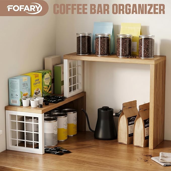 Kitchen Countertop Organizer, 2 Tier Corner Counter Shelf, Beige | Adjustable Cabinet Organizer Shelf, Spice Rack, for Kitchen, Coffee Station, Stackable, Expandable, Fits Corners - Image 4
