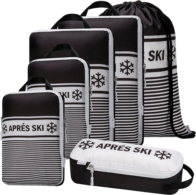 Apres Ski Compression Packing Cubes for Travel 6PC Set, Suitcase Organizer & Space Saver Bags for Luggage with Drawstring Backpack, Apres Ski Bags - Image 9