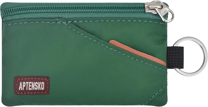 RFID Blocking Travel Wallet with Adjustable Lanyard, Small Nylon Zipper Pouch and Badge Holder for ID, Credit Cards, Cash, Keys, Commuters (Forest Green) by APTENSKO