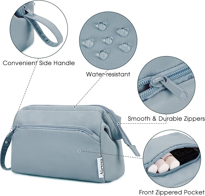 Narwey Wide-open Makeup Bag Women Make up Bag Travel Cosmetic Bag Organizer Toiletry Bag for Cosmetics Toiletries Accessories (Greyish Blue) - Image 5