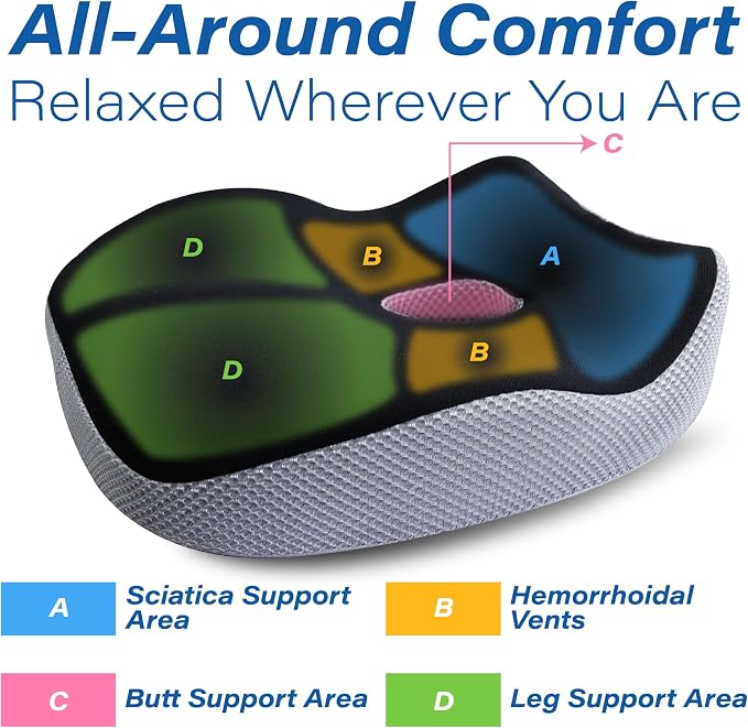 Allaboutsla Car Seat Cushion for Driving, Car Seat Pillow for Short Drivers | Ergonomic Memory Foam Seat Cushion for Pain Relief, Adult Booster Seat for Car, Butt Cushion for Car, Truck, Office, B&G - Image 3