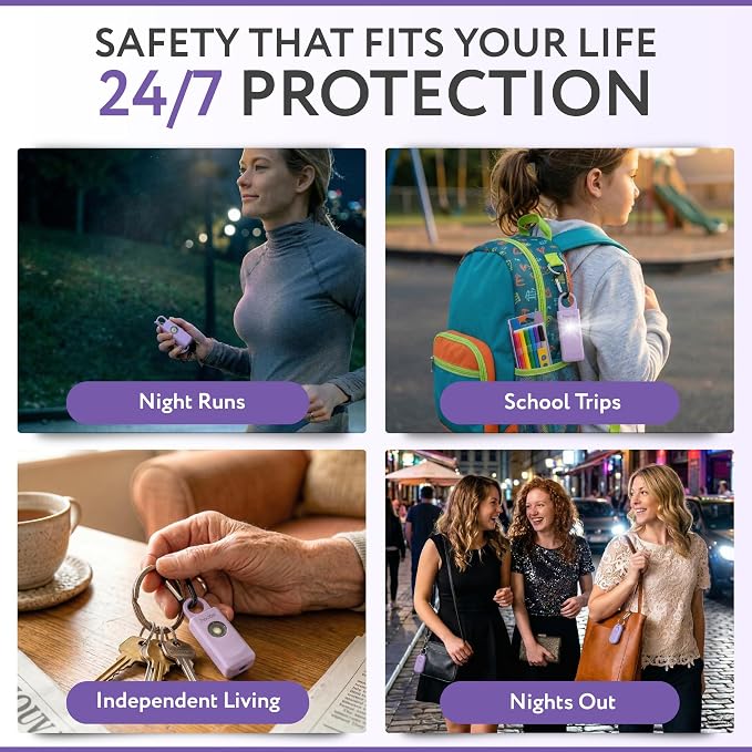 Personal Safety Alarm for Women, Men and Kids — 130dB Personal Alarm Keychain, Pull Pin Safety Alarm Keychain with Strobe Light, Self-Defense Alarm for Campus, Travel and Running — Lavender | Pull Pin Activation, Strobe Light, No Charging, CR2032 Batte... - Image 4