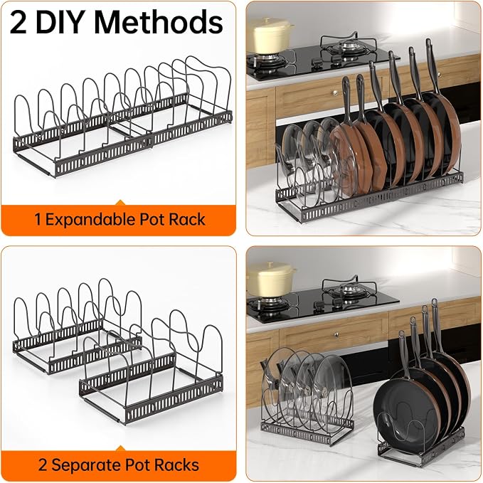 MUDEELA Expandable Pot Pan Lid Organizers inside Cabinet, 10 Divider-Bronze | Expandable 11.8–22.9", 10 Adjustable Divider, Tool-Free Assembly, Non-Slip, Scratch-Proof, For Pan Lid Cutting Board Bakeware - Image 5