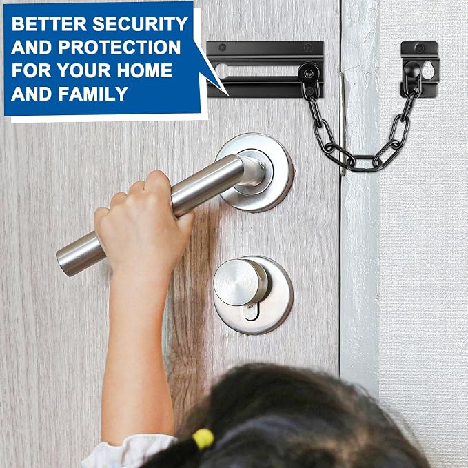 INBOF 2 Pack Door Chain Lock Black, Stainless Steel Chain Locks for Inside Door, Premium Thickened with 12 Screws - Image 2