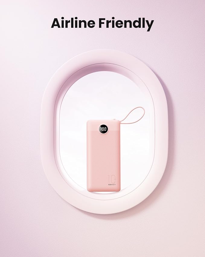 Portable Phone Charger, Slim 10000mAh Travel Essentials Power Bank with Cords Wires, Battery Pack 5 Outputs 2 Inputs LED Display Compatible with iPhone/Android & More (Pink) - Image 5