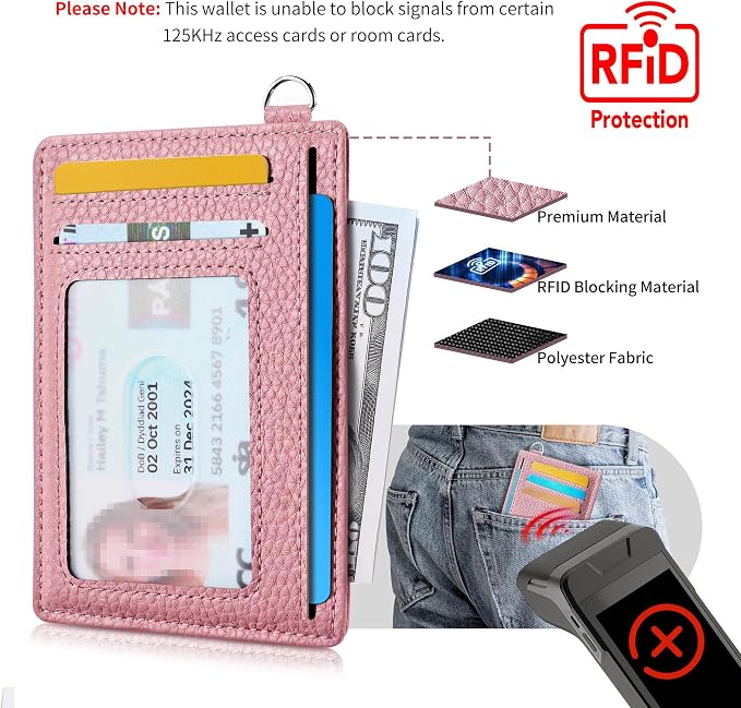 Mayski Slim Wallet, Credit Card Holder for Women, Minimalist Front Pocket RFID Blocking Card Cases, Small Wallet Women Men(Litchi Pink) - Image 4