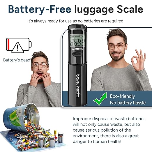 Battery-Free Luggage Scale – No Batteries Needed, Portable Digital Hanging Suitcase Weight Scale for Air Travel & Checked Bags, 110lb/50kg, LCD Display, Compact Travel Accessory - Image 2