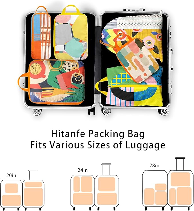 6 Pcs Compression Packing Cubes for Travel, Waterproof Luggage Organizer Washable Storage Bags Set - Packaging Cubes for Backpack Travel and Carry-Ons - Image 5