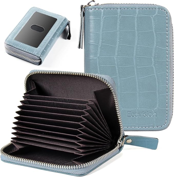 Credit Card Wallet, RFID Card Case Wallet, Zipper Card Cases Holder for Men Women, RFID Blocking, KeyChain Wallet, Compact Size Card Organizer Case for Women by Ecovision