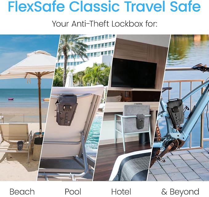 Portable Travel Safe Anti-Theft Cut-Resistant Beach Pool Lock Box | Grey. Cut-resistant nylon with water resistance and RFID blocking. Secures phones and valuables at the beach, pool or hotel. - Image 2