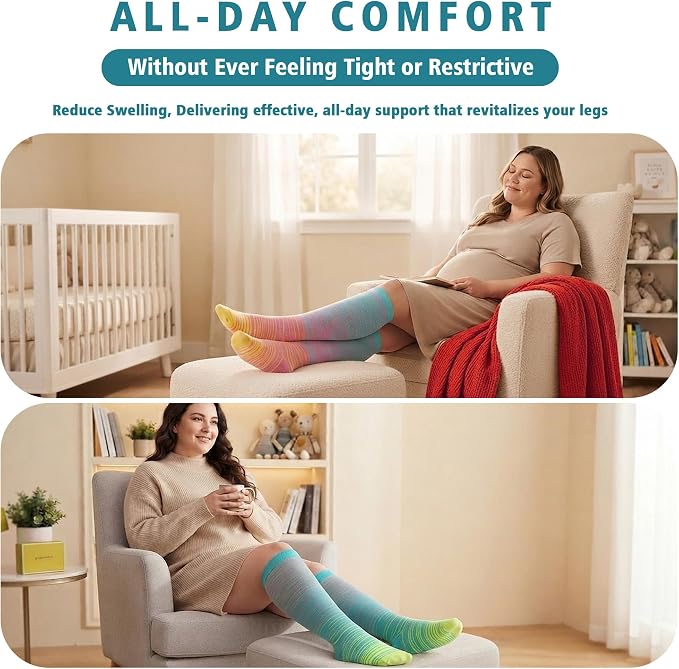3 Pairs Wide Calf Compression Socks for Women Men 20-30 mmHg Knee High | Plus Size, Graduated Compression, Circulation Support, Tired Legs & Swelling Relief; Sports, Travel, Nurses, Daily Wear - Image 7