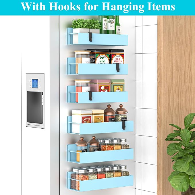 HuggieGems Metal Magnetic Spice Rack for Refrigerator Blue, 6 Pack | Magnetic Shelves Heavy Duty for Fridge in Kitchen, Seasoning Storage Organizer, For Oven Washer and Dryer, For Heavier Items - Image 2