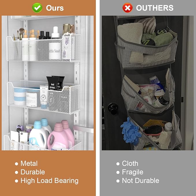 VyGrow Over The Door Organizer, 8-tier Metal Door Organizer Hanging with Adjustable Baskets, Behind The Door Storage for Bedroom Closet Bathroom Pantry Cabinet Kitchen, White - Image 6
