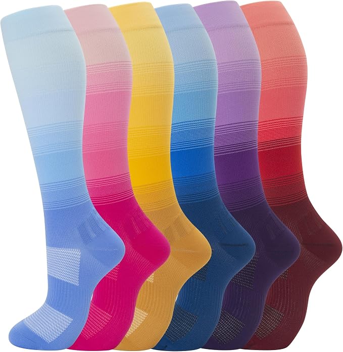 fenglaoda 6 Pairs Compression Socks for Women & Men Knee High Cute Circulation Socks for Nurse Pregnant Travel Athletic by fenglaoda