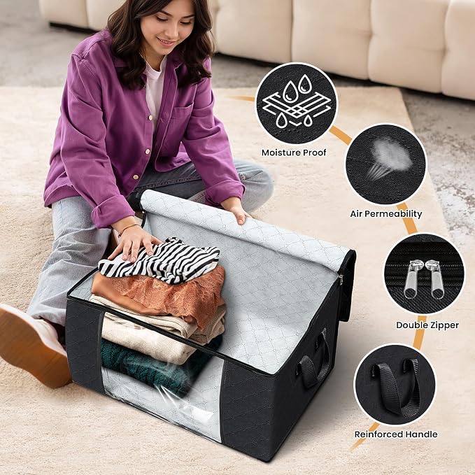10 Pack Storage Bags for Clothes Blanket Storage Bins with Lids | Foldable Closet Organizers with Zippers,Window and Handles,Fabric Storage Bins for Sweater,Comforter,Bedding,Dorm essentials - Image 4